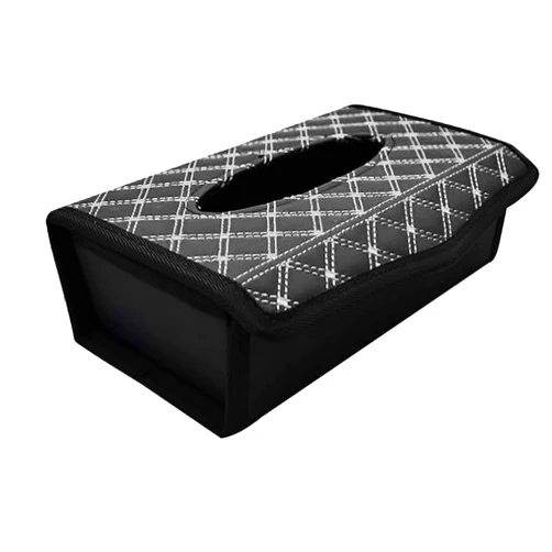 NIKAVI Portable Leather Rectangular Tissue Cover Box Holders Case Pumping Paper Car Hotel Home Gift (White Line)