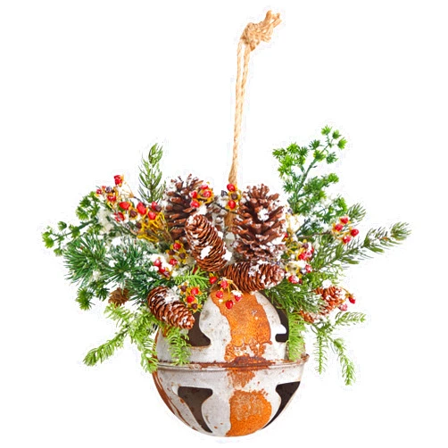 Nearly Natural 16in. Holiday Christmas Jumbo Metal Bell Ornament with Artificial Holly, Berries and Pine