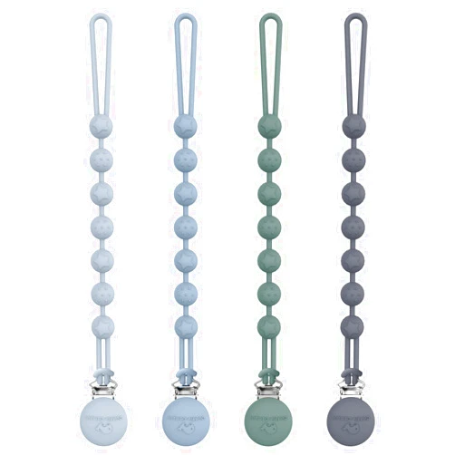Cuddle Campus Silicone Pacifier Clip Holder with One Piece Design, Pack of 4 Soft Flexible Binky Clips with Texture for Baby Boy and Girl Set 3(6M+)