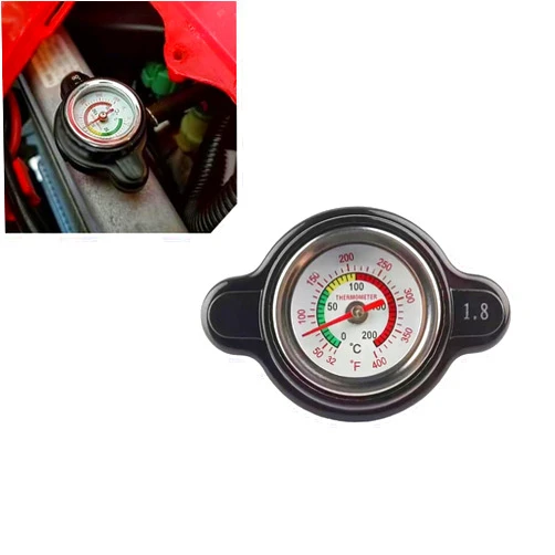 Slykew 1 PC Car High-Pressure Radiator Cap with Temperature Gauge, 1.8 Bar Vehicle Fuel Tank Cap for Real-Time Temp Monitoring, Universal Waterproof Metal Automotive Radiator Cap Accessories (Black)
