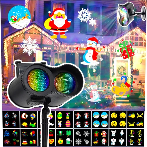 AnsFind Christmas Projector Lights Outdoor, 2-in-1 Snowflake Projector Lights Outdoor, 16 Slides Brighter Projector Light Show for Xmas, Waterproof Outdoor Holiday Decorations Party Light Projector for House