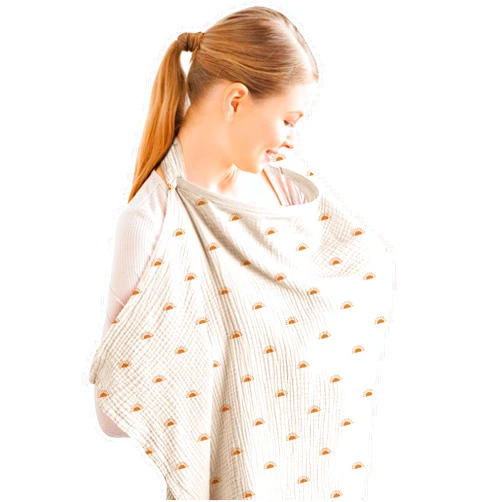 Konssy Muslin Nursing Cover for Baby Breastfeeding, Breathable 100% Cotton Breastfeeding Cover with Rigid Hoop for Mother Nursing Apron, Multi-use Carseat Canopy (Sun)