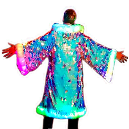 NIWOTA LED Sequin Coat for Women and Men Light up Jacket Rave Clothes Novelty and Funny Costumes