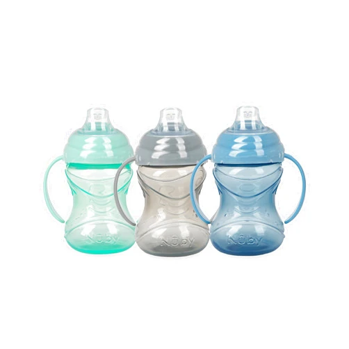 Nuby Clik-It Soft Spout No-Spill Training Sippy Cup with Handles - (3-Pack) 10 Oz - 4+ Months - Neutral