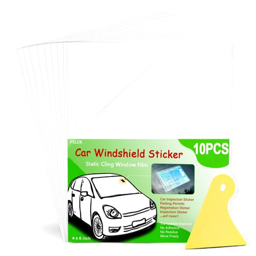 PSLER Car Windshield Sticker, Windshield Applicator, Clear Window Cling Car Inspection Sticker Holder Static Cling Window Film for Cars 10PCS 4 x 6 inch Static Cling Vinyl for Pass Holder