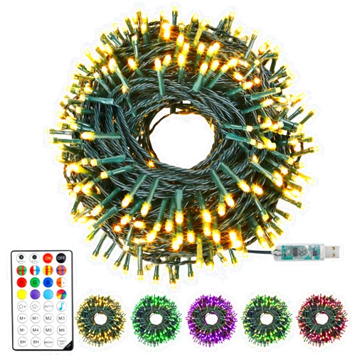 QUWIN Christmas String Lights 150 LED, APP adjusts brightness change speed, with remote adjustable RGB decorative lights, used for decorations Christmas Trees, Patios, Weddings, Parties，holiday decorations