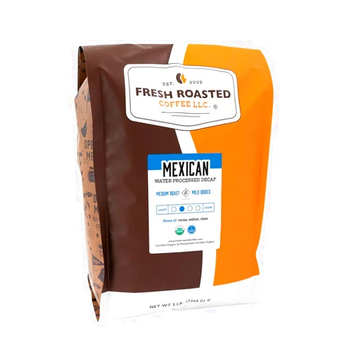 Fresh Roasted Coffee, Organic Mexican Swiss Water Decaf, 5 lb (80 oz), Kosher, Medium Roast, Whole Bean