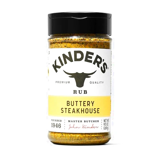 Generic Kinders Buttery Steakhouse Rub mixed Seasoning 9.5 oz. gluten free, non-GMO, and no added MSG
