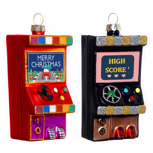 HENGSINGMA 2 Pack Blown Glass Arcade Game Ornament for Christmas Tree, Glass Arcade Game Christmas Ornament