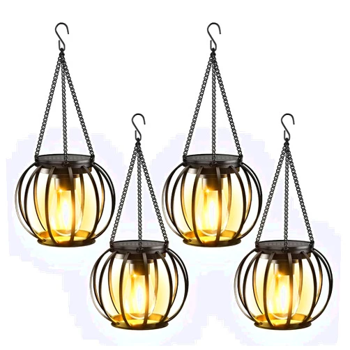 KOOPER Solar Lanterns Outdoor Lights, 4 Pack Upgraded Metal Solar Lantern Lights, Brighter Hanging Solar Lights Outdoor Waterproof, Auto On/Off Outdoor Solar Lights for Yard Garden Patio Pathway Decor
