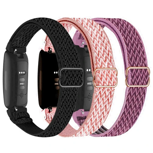 VOMA 3-Pack Elastic Nylon Bands Compatible with Fitbit Inspire 3/Inspire 2/Inspire HR/Inspire, Breathable Adjustable Replacement Stretchy Nylon Loop Wristband Sport Strap for Woman Man