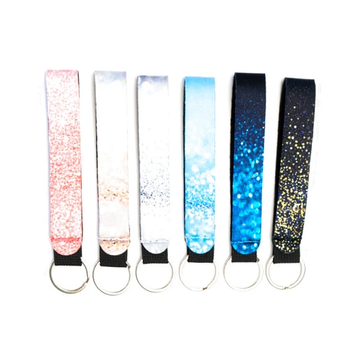 BAXENDALE AND CO Neoprene Wristlet Keychain Wrist Lanyard for Keys, Wallets, Name Tags, and Chapstick Holders - Color Glitter Prints Pattern - 6 Pack - Perfect Party Bag Stuffers for Kids Birthday Parties