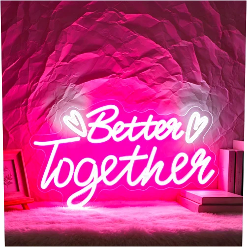 HSJNJKFU Neon Sign, HSJNJKFU Better Together Neon Signs for Wall Decor Pink Light Led Sign for Room Home Party Birthday Wedding Bar Signs - USB Powered