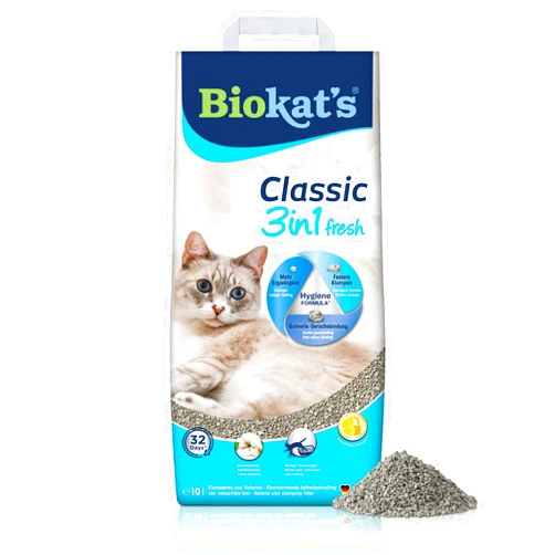 Biokat's Biokatʼs Classic Fresh 3in1 with Cotton Blossom Fragrance - Clumping cat Litter with 3 Different Grain Sizes - 1 Bag (1 x 10 L)