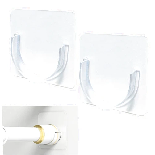 Venupple Shower Rod Holder, Tension Curtain Rod Bracket No Drilling, Adhesive Shower Rod Retainer Shower Curtain Rod Holder | Shower Curtain Rod not Included Transparent (4)
