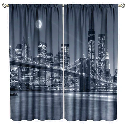 PHTAYOT Cityscape Curtains, New York City Manhattan Downtown Skyline at Night Pattern for Room Window Decor, Rod Pocket Print Blackout Drapes for Living Room Bedroom Kitchen 2 Panel Set 21