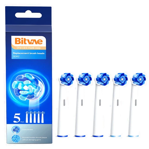 Bitvae Replacement Toothbrush Heads | Compatible with All Oral-B Braun Handles (Except iO and Sonic) | Electric Toothbrush Round Brush Heads Refill Pro 500/1000/1500/3000/3757/5000/7000/7500/8000/R2, 5 Count