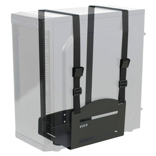 VIVO Universal PC Wall Mount, Adjustable Steel Bracket, Computer Case, Open Frame CPU Strap Holder, Black, MOUNT-PC03V