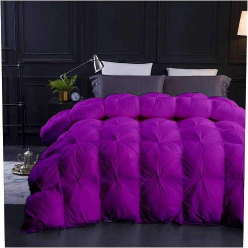 Anex Linen 3 Pcs Pinch Pleated Comforter Set 500 GSM with Corner Tabs 100% Cotton Baffle Pintuck Comforter Set All Season Goose Down Comforter with 2 PillowSham(Purple-King/Cal-King)