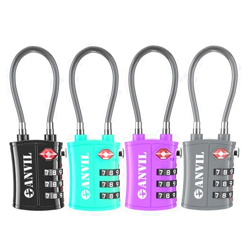 ANVIL TSA Approved Luggage Locks - Re-settable 3-Digit Combination Cable Lock with Alloy Body, Keyless Travel Sentry Accepted Padlock for Gym Locker, Golf Bags, Suitcases
