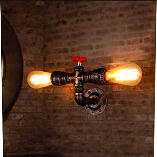 BYSUN Retro Wall lamp Retro Industrial Steampunk Wall Sconce, 2 Lights Metal Water Pipe Style Wall Mounted Lamp Light Fixture E26 Wall Industrial Vintage Edison Lamp Fixture