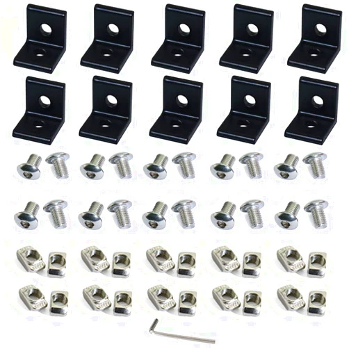 Boeray 10pcs 2 Hole Black 90 Degree Inside Corner Bracket Kit for 2020 Aluminum Extrusion Profile 20x20 Slot 6mm with 20pcs t nut + 20pcs hex Screw + 1pcs Wrench