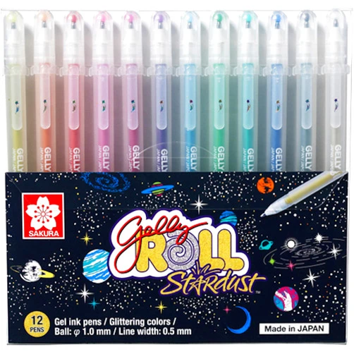 SAKURA Gelly Roll Stardust (Made in Japan) [Limited Edition] Gel Ink Pen Set - Bold Sparkling, Glittering & Assorted Colors 12Pens