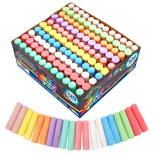 JOYIN 120 Pack Sidewalk Chalk for Kids Giant Box Non-toxic Jumbo Colored Washable Sidewalk Chalk for Toddlers in 10 Colors (120 Pieces)