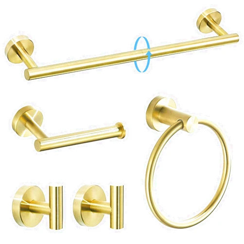 TURS Brushed Gold Bathroom Hardware Set 5 Piece, SUS304 Stainless Steel Bath Towel Bar Set, 24 Inch Bathroom Accessories Kit Wall Mounted