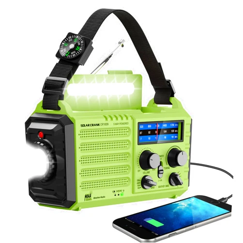 Eoxsmile NOAA Weather Radio, Emergency Hand Crank Radio with Solar Charger, Portable Battery Operated AM FM Shortwave Radio with LED Flashlight, USB Charger, Earbud Jack, SOS Alert for Home Survival Hurricane