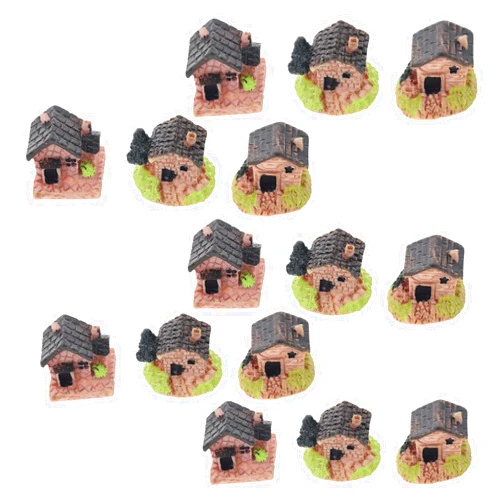 VINTORKY 15 Pcs Micro Landscape House Miniature Stone Village Fairy House Accessories Fairy House Statue Stone House for Garden Miniature Landscape Ornament Resin Outdoor Garden Supplies