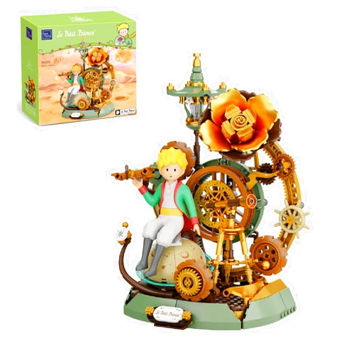 PANTASY The Little Prince – Starry Journey Building Set, Vintage Mechanical Pocket Watch-Inspired Model with Gears, Telescope & Golden Rose, Collectible Display Toy with Exclusive Prince Figure