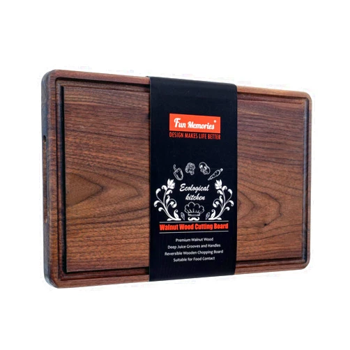 Fun Memories Walnut Cutting Board - Wooden Chopping Board with Deep Juice Groove and Build-in Handles - Reversible Butcher Block Charcuterie Board - 12