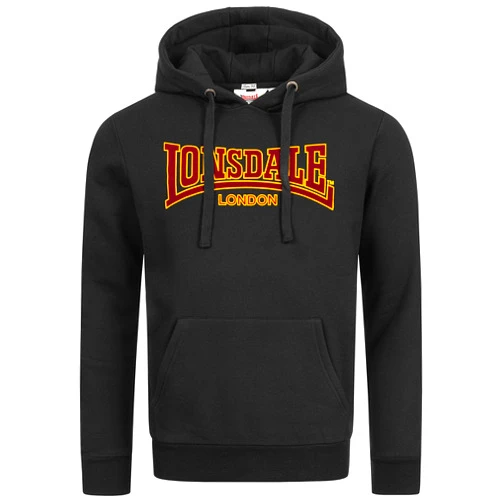 Spirit of England Lonsdale Men´s Classic Sweatshirt Hoodie Flock Print Black Slim-Fit