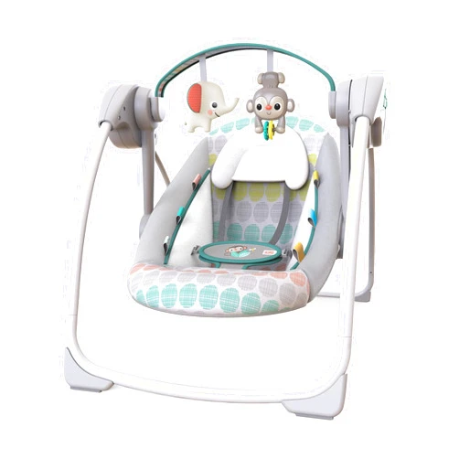 Bright Starts Portable Automatic 6-Speed Baby Swing with Adaptable Speed, Taggies, Music, Removable-Toy-Bar, 0-9 Months 6-20 lbs (Whimsical Wild)