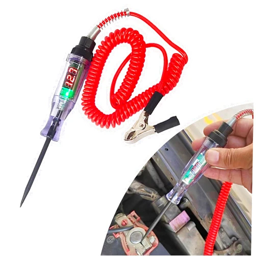 ZBGUN Car Digital Electric Pen，3-48V DC Digital LCD Display,Test Light with 5.9Ft Extended Spring Wire,for Sedan,SUV,RV,Truck,Lawn Mower,Power Tool(Red)