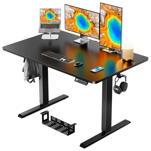 ErGear Whole Piece Standing Desk with 48x30 inch Desktop, Adjustable Stand Up Desk for Home Office, Electric Computer Desk Workstation with Cable Management Tray, Black, EGESD65B