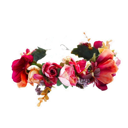LLinfflr Boho Flower Headband Women Floral Crown Hair Wreath Flower Halo Headpiece with Ribbon Wedding Party Photos Maroon