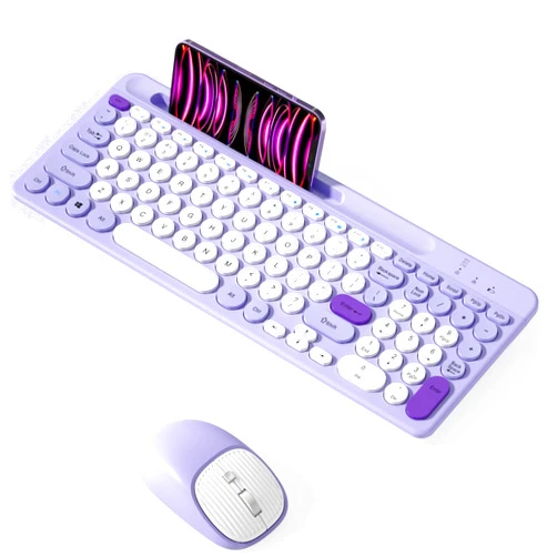 ASLDPUO Bluetooth Keyboard and Mouse Wireless, Multi-Device Rechargeable Keyboard and Mouse Combo with Phone Holder (Bluetooth 5.0+3.0+2.4GHz) Quiet Ergonomic Compatible with Mac/Windows/iOS/Android