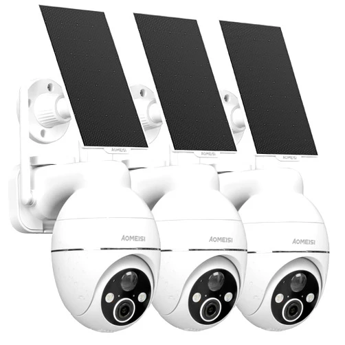 Aomeisi 3G2 Solar Security Camera Outdoor,360°View Pan/Tilt,Two-Way Talk,Easy to Setup,Audible Flashlight Alarm,Motion Alert,SD Slot Cloud Storage,Tech Support,Work with Alexa Google Home,CloudEdge