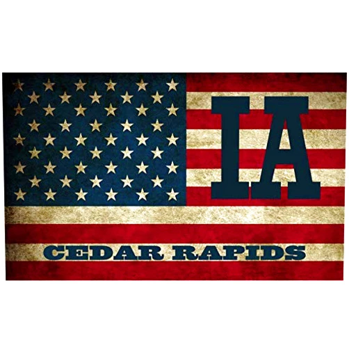 STICKER FRENZY (x3) 2x3 inch Stickers | Reflective Cedar Rapids IA Iowa Linn County Vintage US Flag Sticker Graphic - Construction Toolbox, Hardhat, Lunchbox, Helmet, Mechanic, Luggage