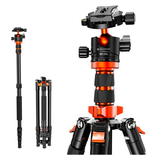 K&F Concept 78 inch/198cm Camera Tripod,3 Sections Central Axis Travel Tripod with 32mm Metal Ball Head Load Capacity 26.4 lbs/12KG for DSLR Cameras Indoor Outdoor Use