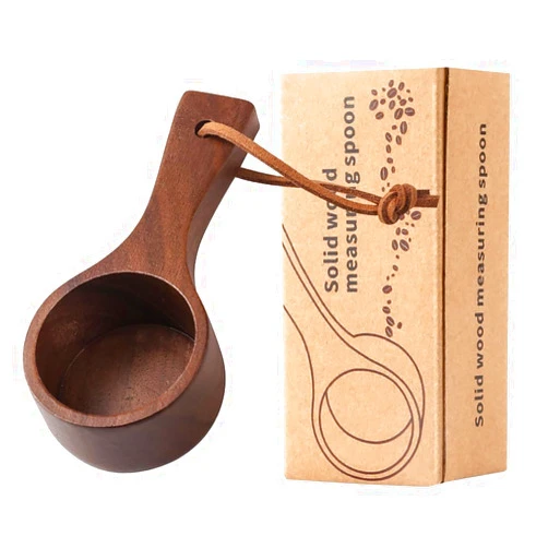 YIMOXUE Measuring spoons, coffee scoops, wooden spoons, ergonomic design with lanyard, easy to take and comfortable to hold. (short handle), Walnut