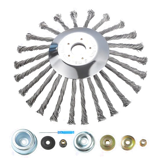 Jarmunny 10 Inch Unbreakable Wired Trimmer Blade, Steel Wire Cutter Trimmer Head with Adapter Kit, Wire Brush Weed Trimmer Head for Replacement Lawn Mower Tray, Moss Grass Rust Removal