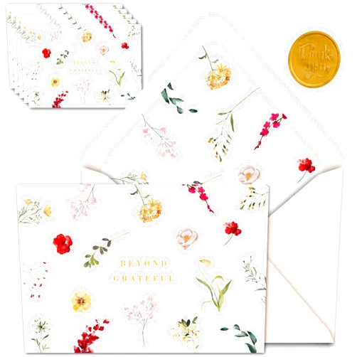 Gooji 4x6 Prairie Beyond Grateful Floral Thank You Cards with Envelopes Baby Shower Thank You Cards Girl (Bulk 20-Pack) Watercolor, Bridal Shower, Weddings, Small Business