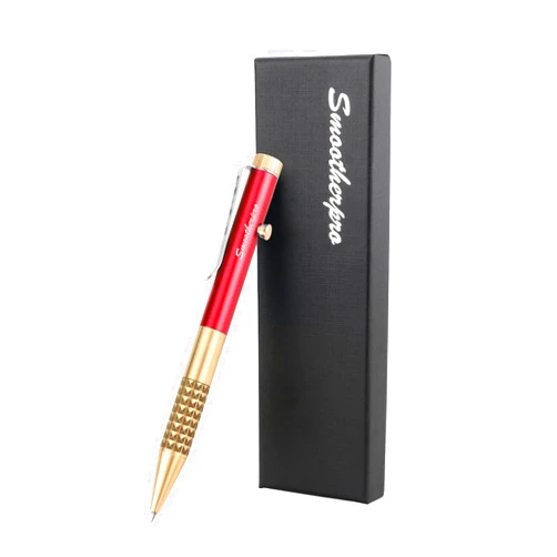SMOOTHERPRO Bolt Action Pen, Solid Brass Gel Ink Pen with Black Ink, Compatible with Pentel Refills, Weighted Heavy Pen for Tremor Parkinson Arthritic Hand, Red(SG03R)