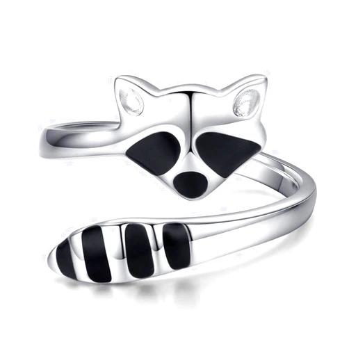 PRAYMOS Raccoon Ring for Women 925 Sterling Silver Thumb Ring Adjustable Open Ring Size 7 8 9 Jewelry