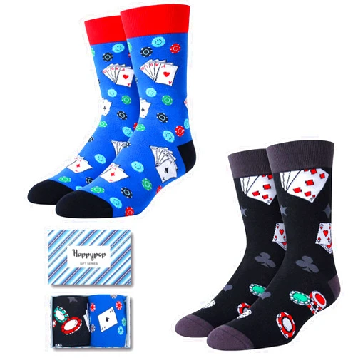 HAPPYPOP Casino Gifts for Men - Gambling Gifts for Poker Lovers, Las Vegas Gifts, Novelty Poker Socks 2 Pack