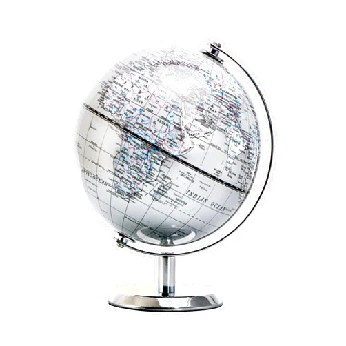 Topglobe 5.5'' World Globe Silver - English Map - Mini Globe Educational/Geographic/Modern Desktop Decoration - Stainless Steel Arc and Base - Silver Grey