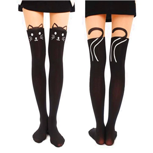 JCSMARTEC Cute Pantyhose Stockings,Cartoon Animal Cat Printing Semi Sheer Cosplay High Waist Socks Tights Legging
